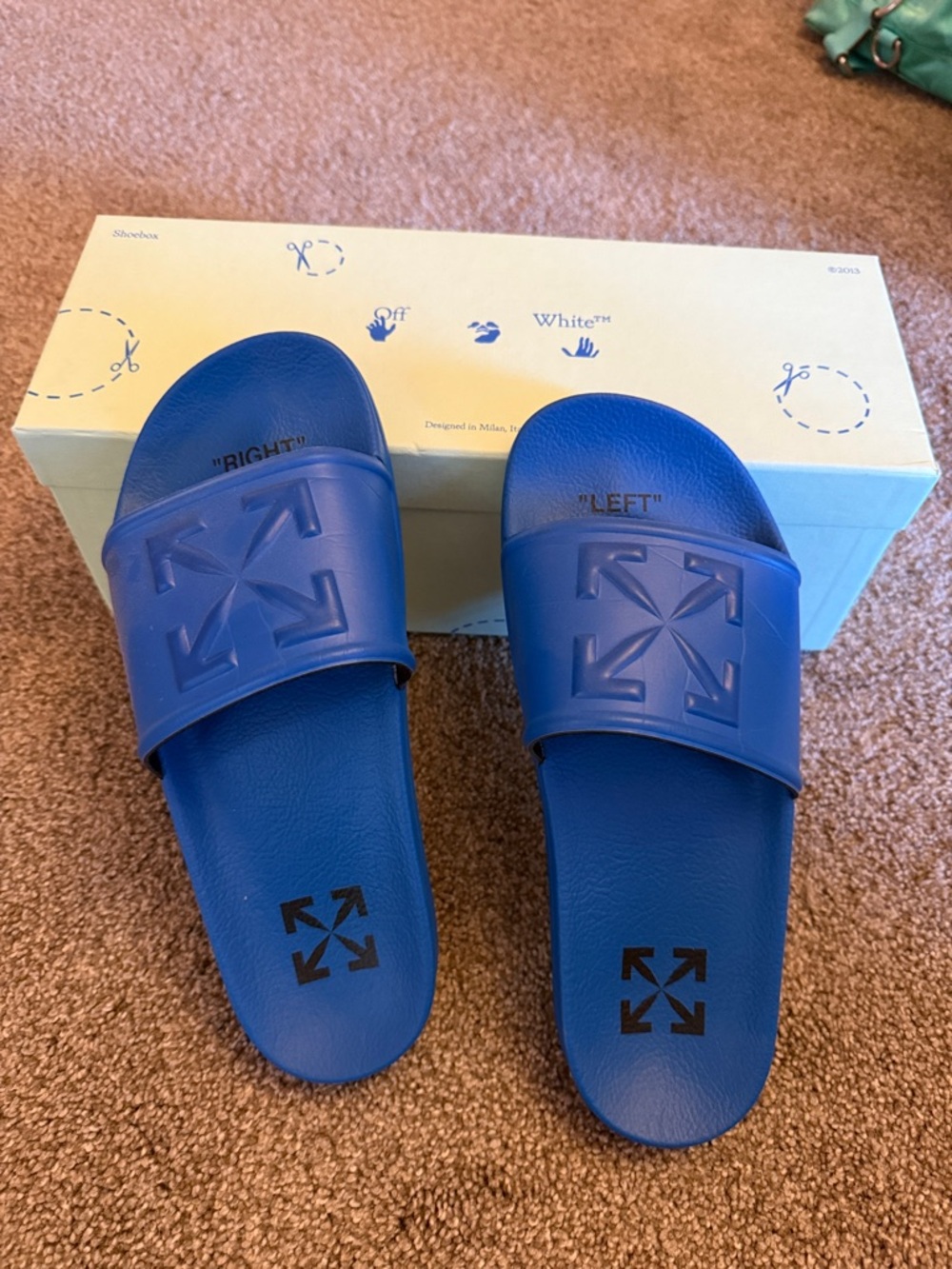 Off-White Light Blue Box with Arrow Label